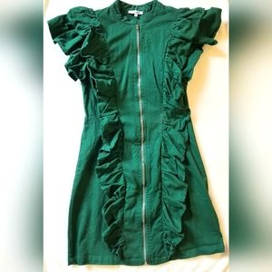 Fashion Nova Puff Sleeve Dark Green Solid Dress